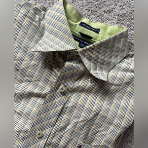 Tommy Hilfiger Men's Yellow and Blue Checkered Shirt